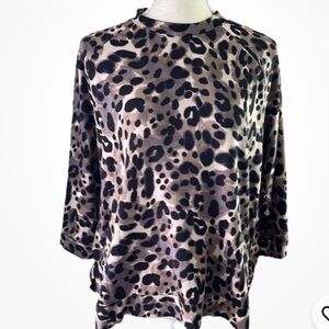 NWT Donna Karen 3/4 Sleeve Animal Print Pullover Pajama Top Size S